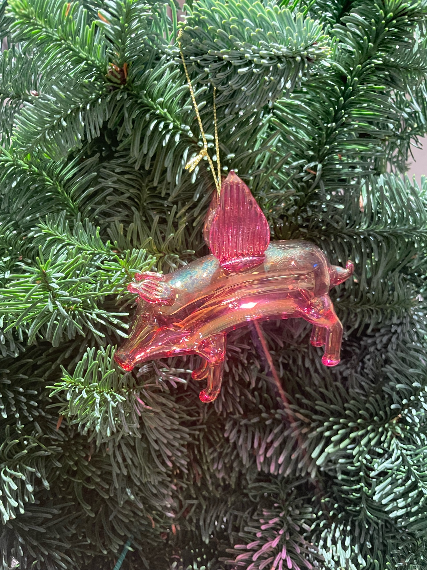 Julepynt gris, rosa glas (ca.10x10cm)